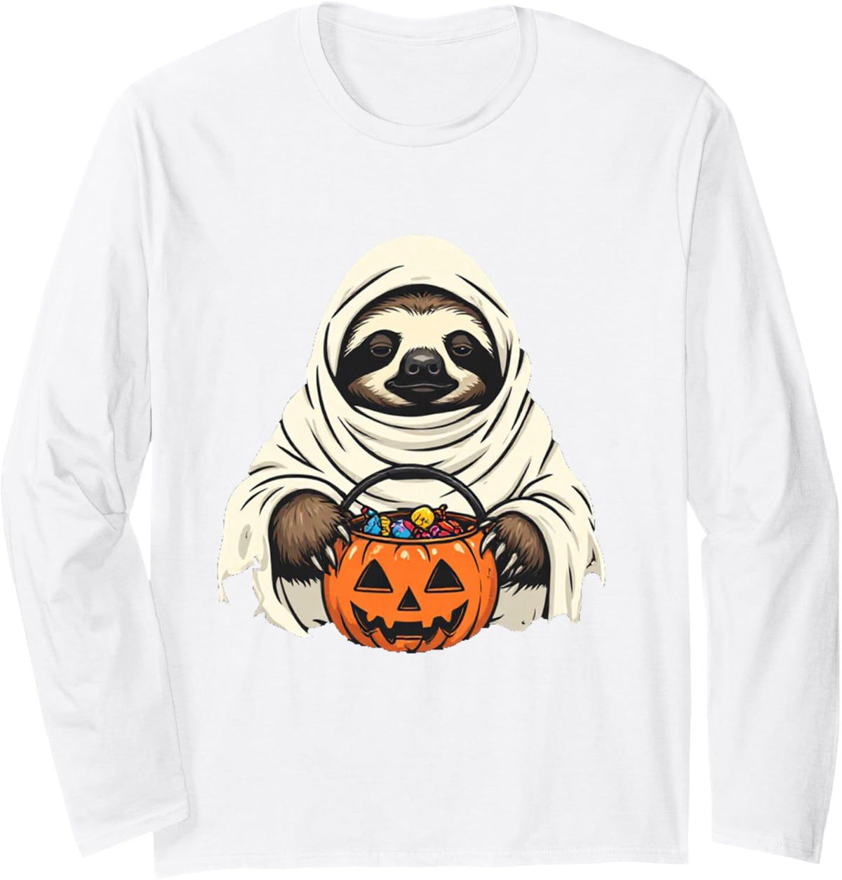 Funny Lazy Halloween Costume Sloth Ghost Long Sleeve T-Shirt - Adult Unisex White
