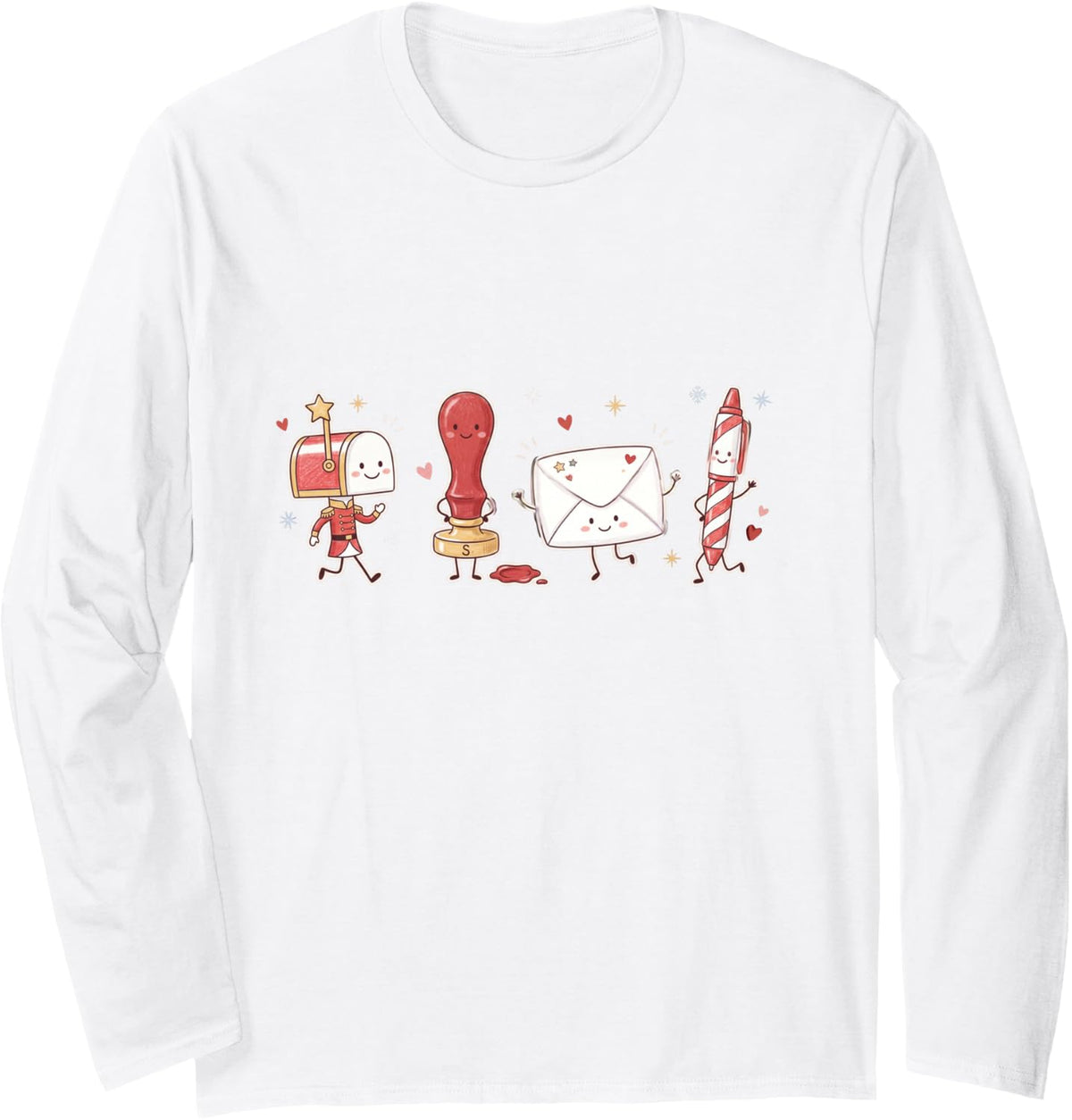 Cute Dear Santa Letter Mailbox Postage Stamp Christmas Long Sleeve T-Shirt - Adult Unisex White