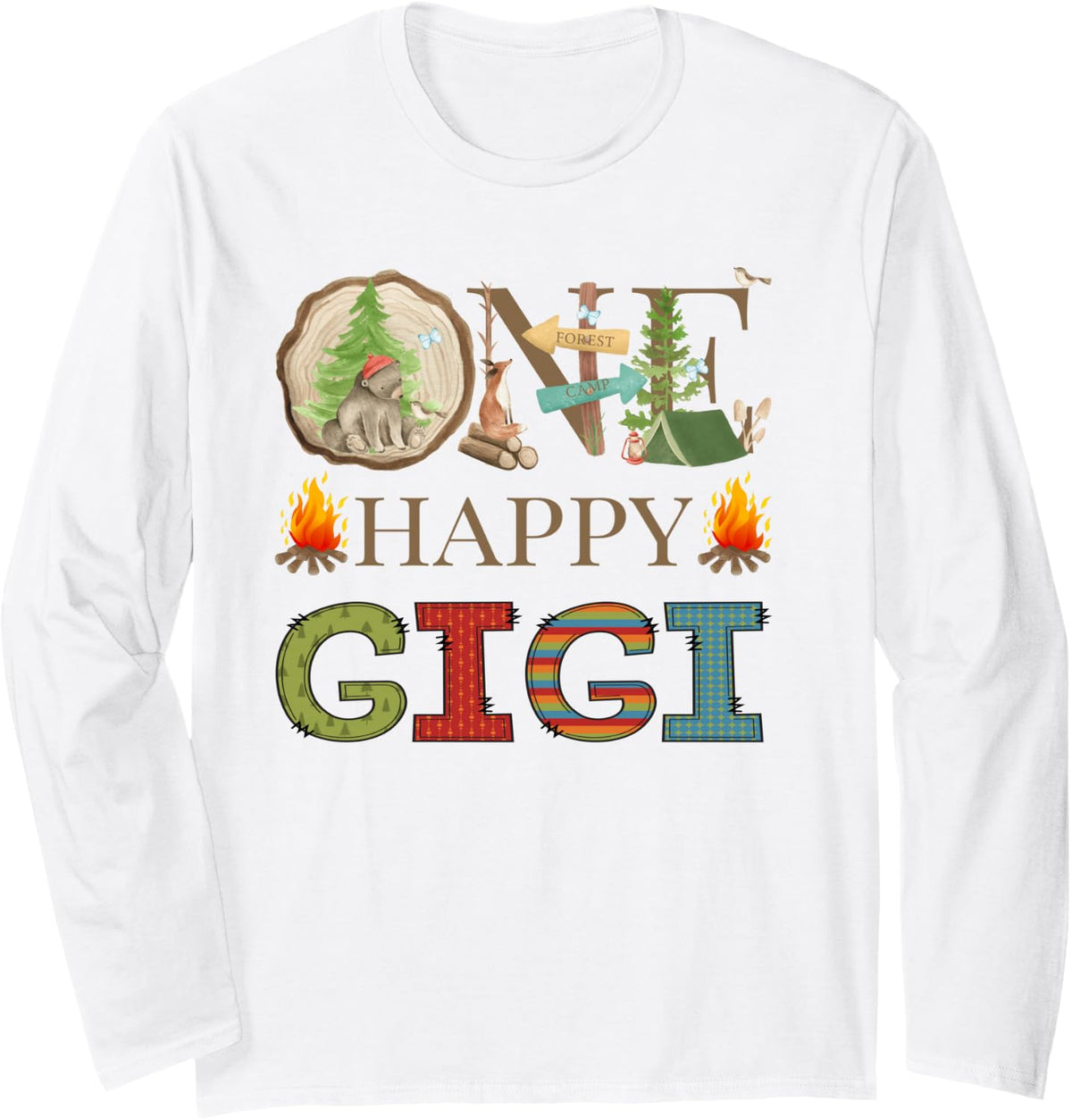 One Happy Gigi Camper First Birthday Camping Bear Long Sleeve T-Shirt - Adult Unisex White