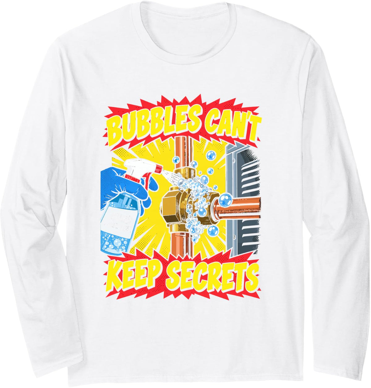 Funny HVAC Tech HVAC Technician Leak Bubbles Long Sleeve T-Shirt - Adult Unisex White