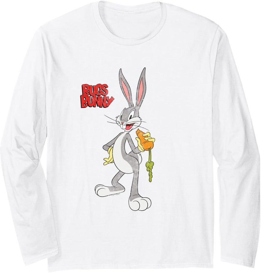 Looney Tunes Bugs Bunny Retro Large Pose Long Sleeve T-Shirt - Adult Unisex White