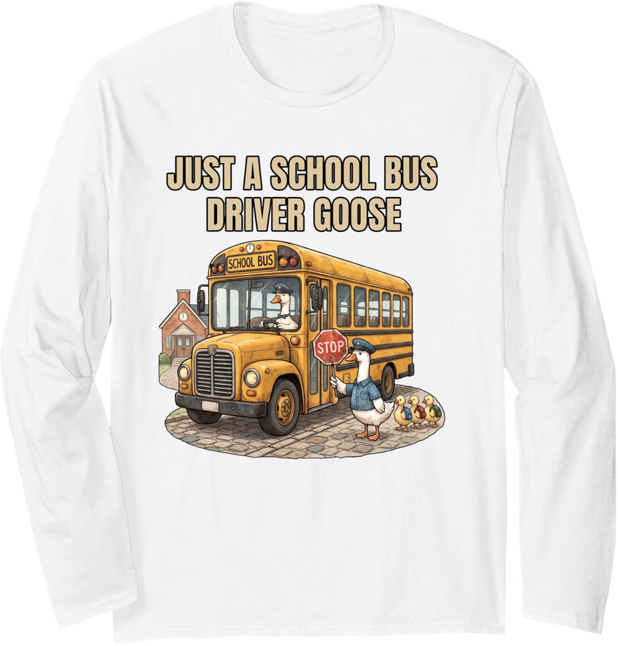 School Bus Driver Goose Teacher Student Kids School Bus Long Sleeve T-Shirt - Adult Unisex White