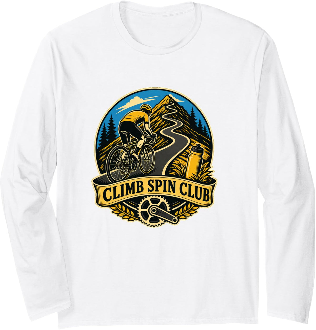 Climb Spin Club Road Cycling Long Sleeve T-Shirt - Adult Unisex White