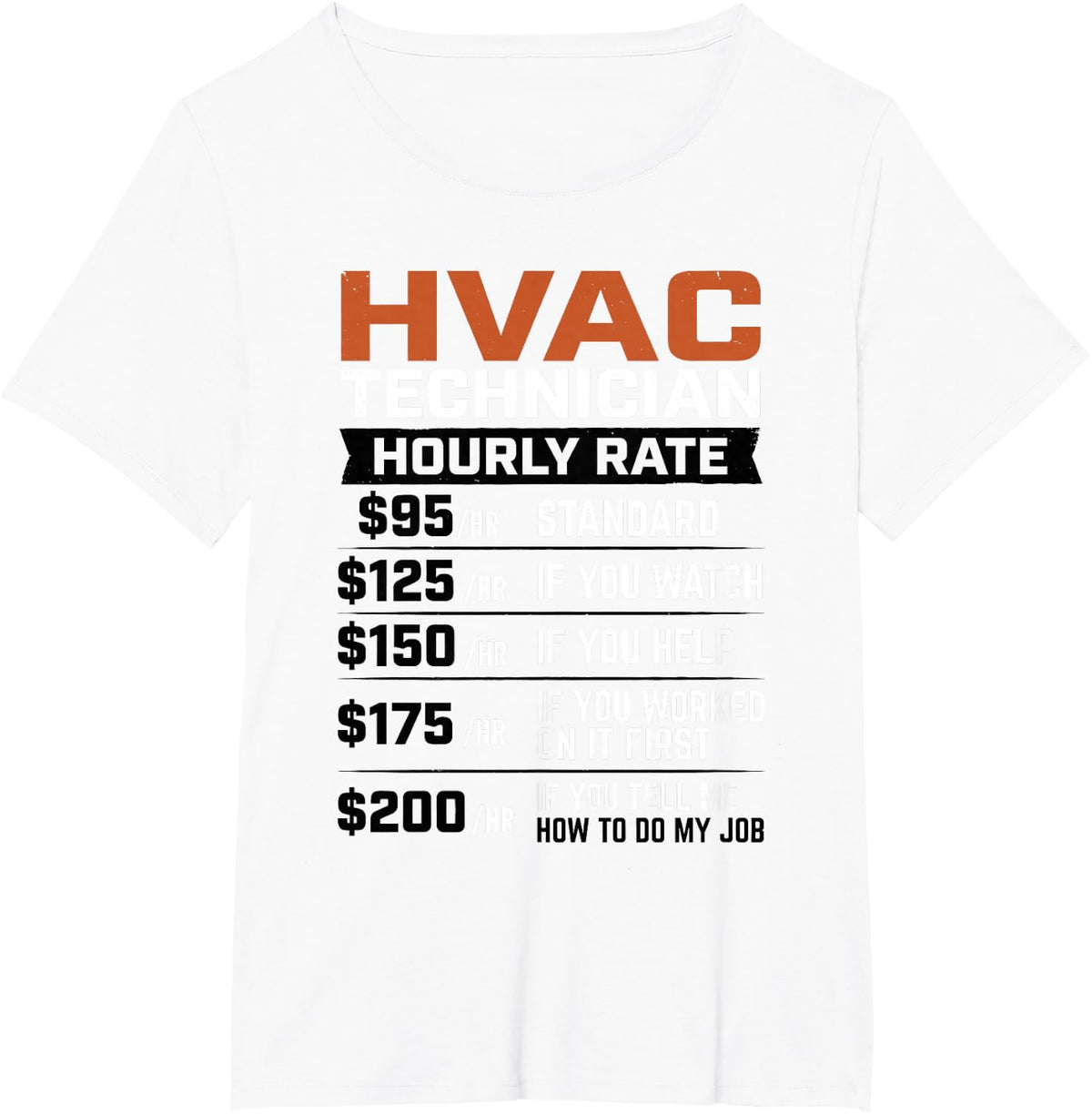 HVAC Technician Hourly Rate Funny Heating Cooling Tech Tee T-Shirt - White