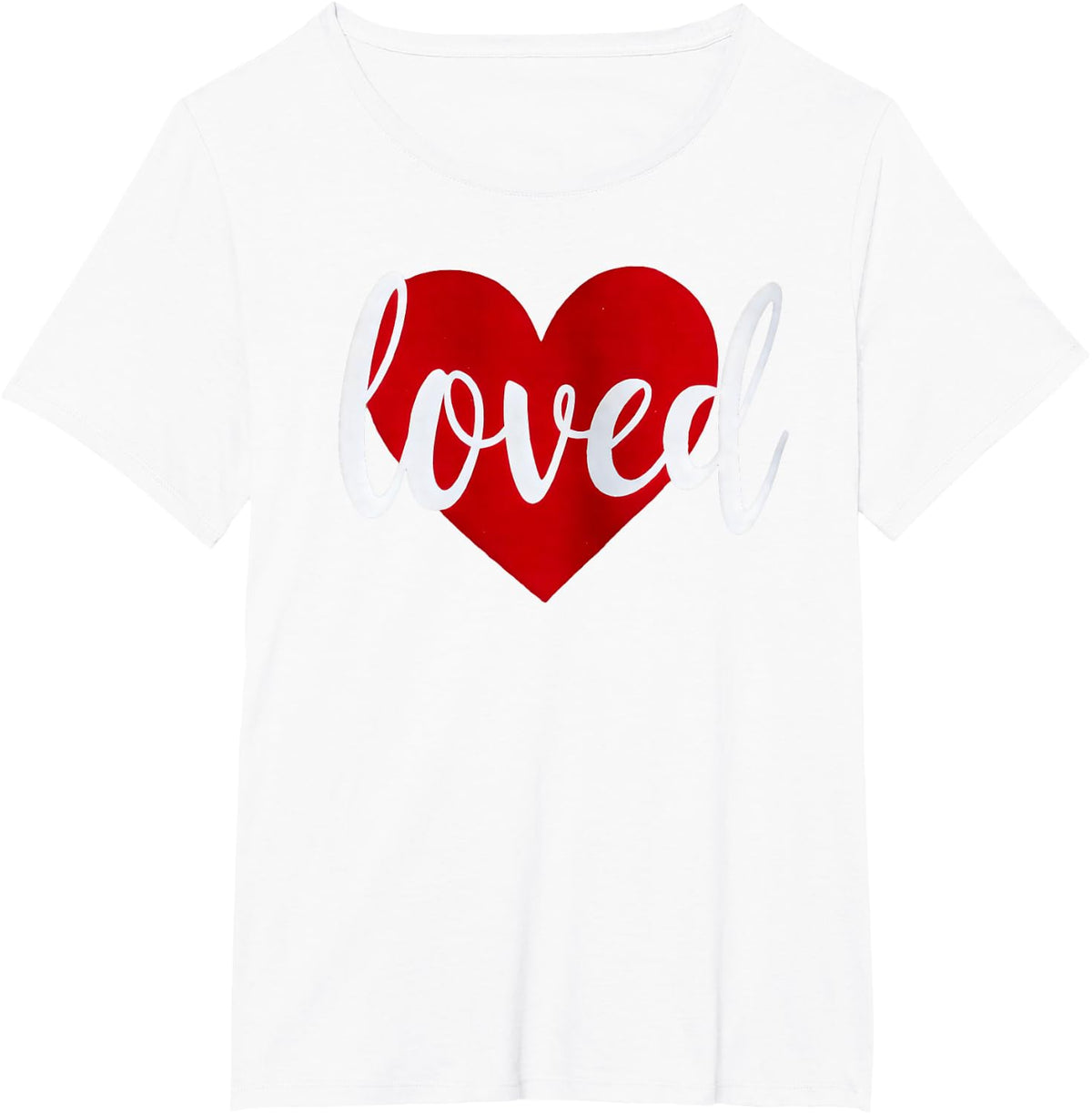 Loved Cursive Red Heart Valentine's Day T-Shirt - White