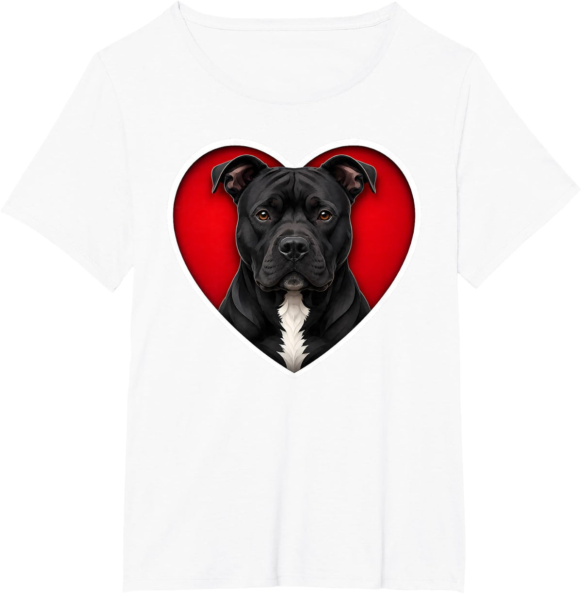 Black Amstafff American Staffordshire Terrier Heart T-Shirt - White