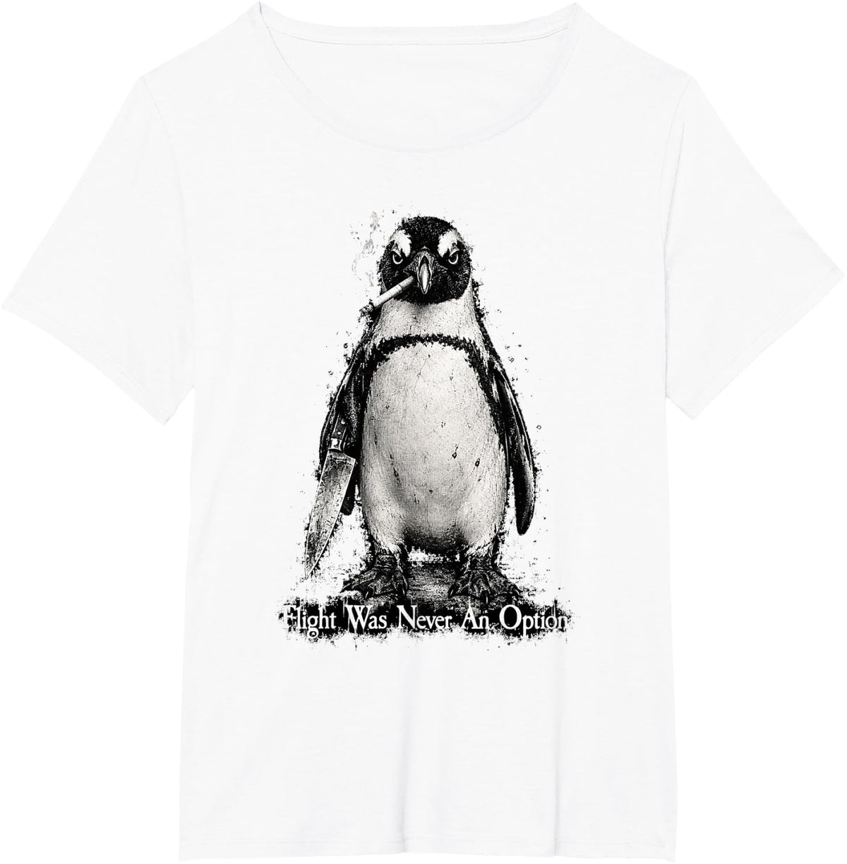 Flight was Never an Option Penguin Knife Grunge Dark Humor T-Shirt - White