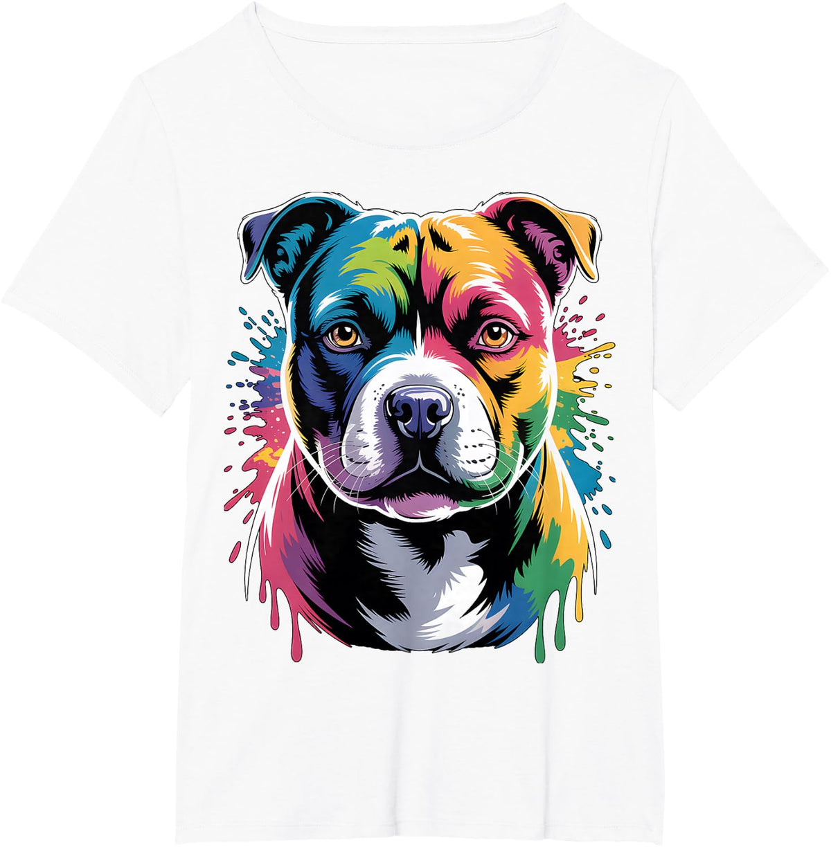 Colorful Staffordshire Bull Terrier Pop Art T-Shirt - White