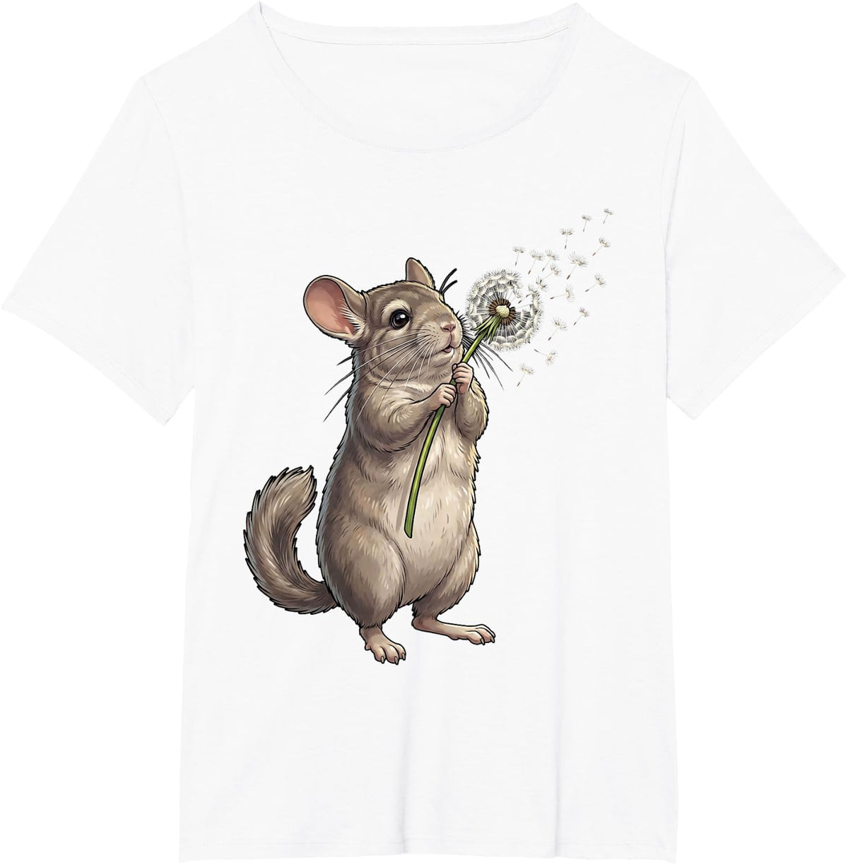 Chinchilla Dandelion Art Animal Wildflower T-Shirt - White