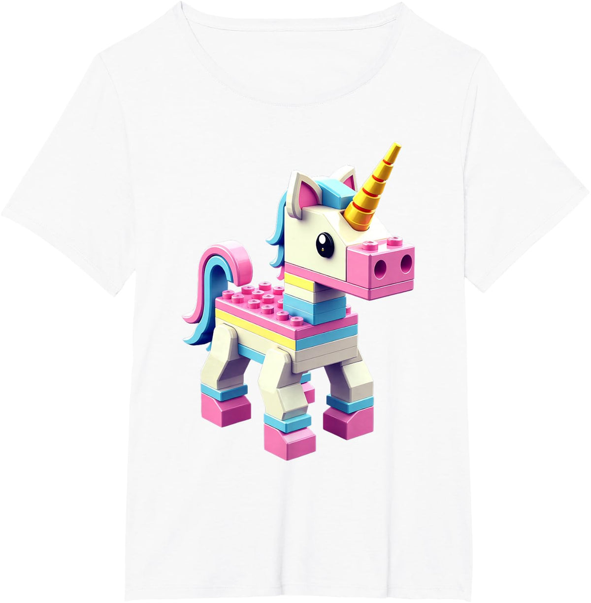 Master Builder Bricks Blocks Play Toys Unicorn T-Shirt - White