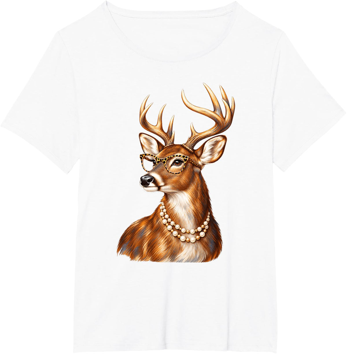 Deer Hunting Buck with Glasses and Pearls T-Shirt - White