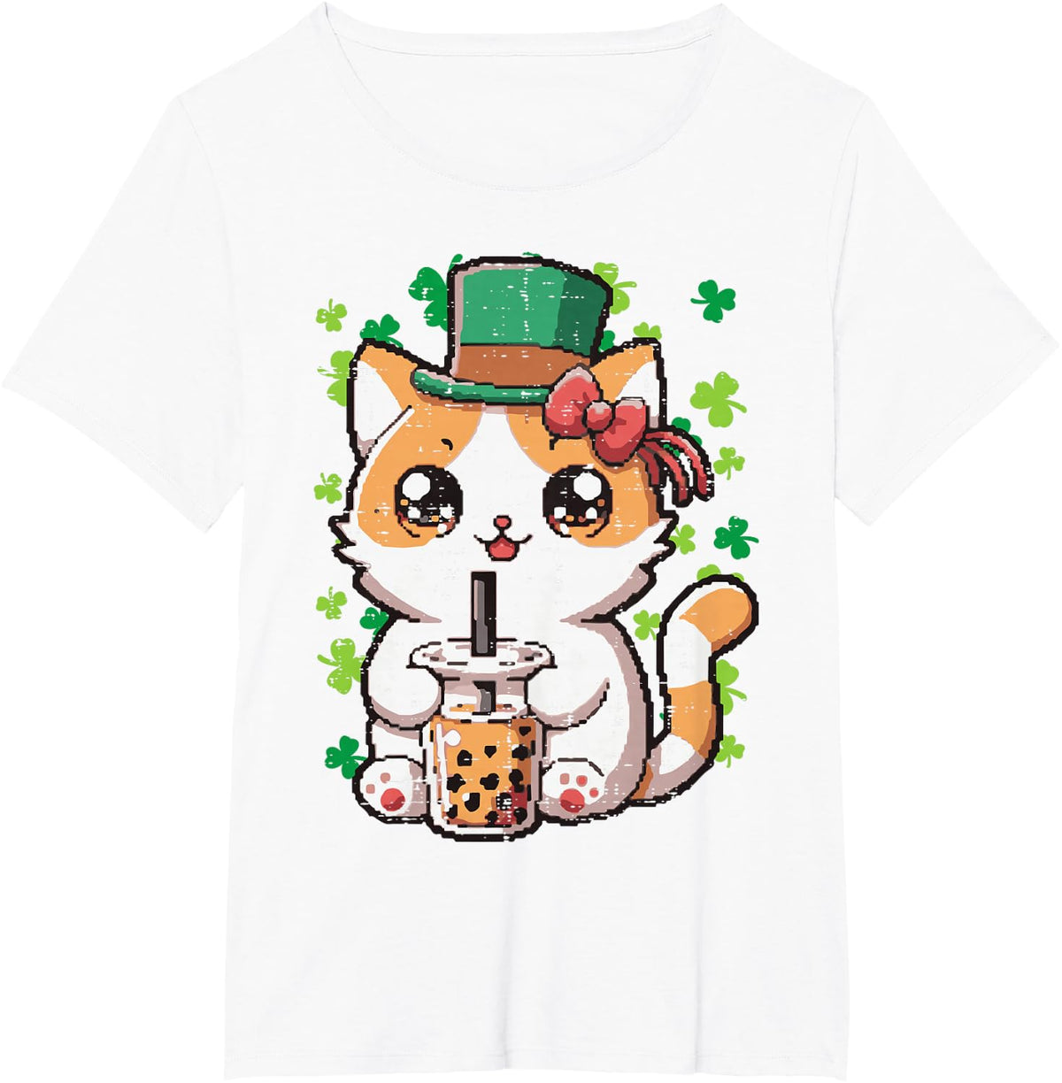 St Patricks Day Cat Boba Tea Irish Kawaii Japanese Women Kid T-Shirt - White