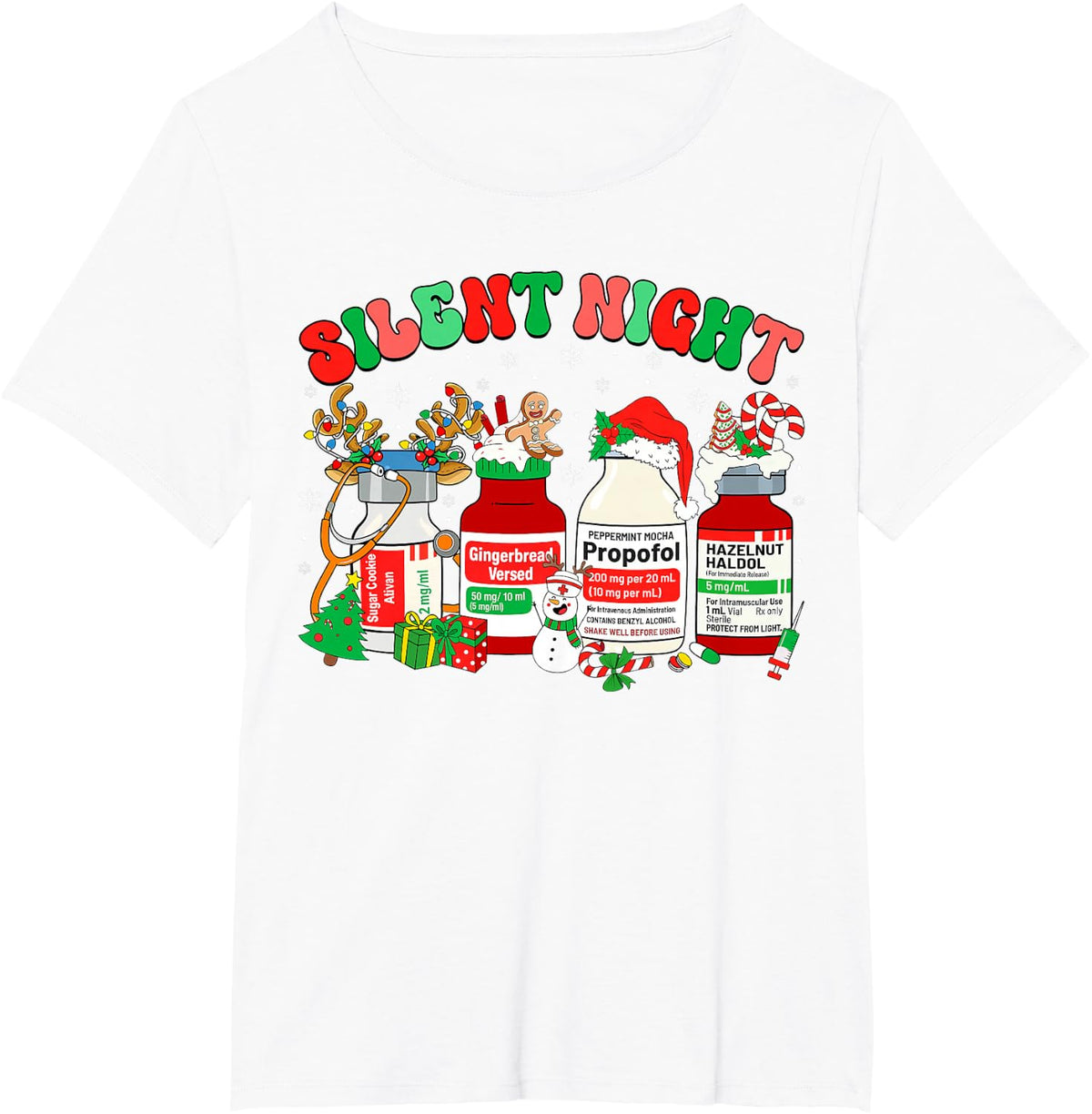 Retro Propofol Silent Night ER ED RN ICU Nurses Christmas T-Shirt - White