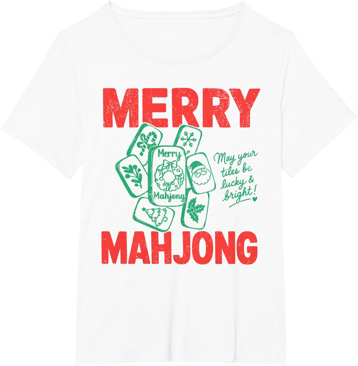 Merry Mahjong Christmas Lucky Tiles Holiday Game Night Art T-Shirt - White