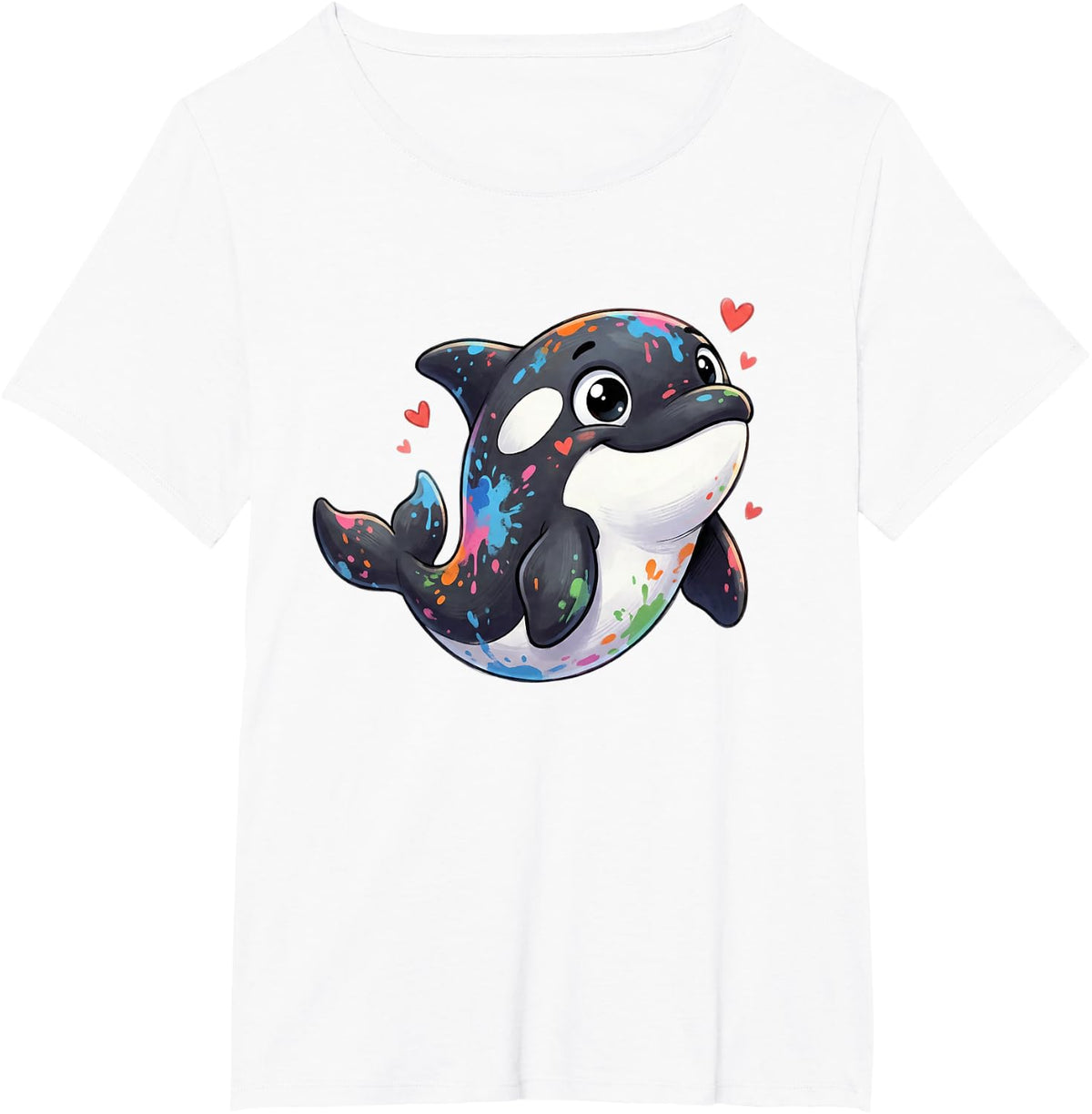 Colorful Orca Whale with Hearts Ocean Rainbow T-Shirt - White