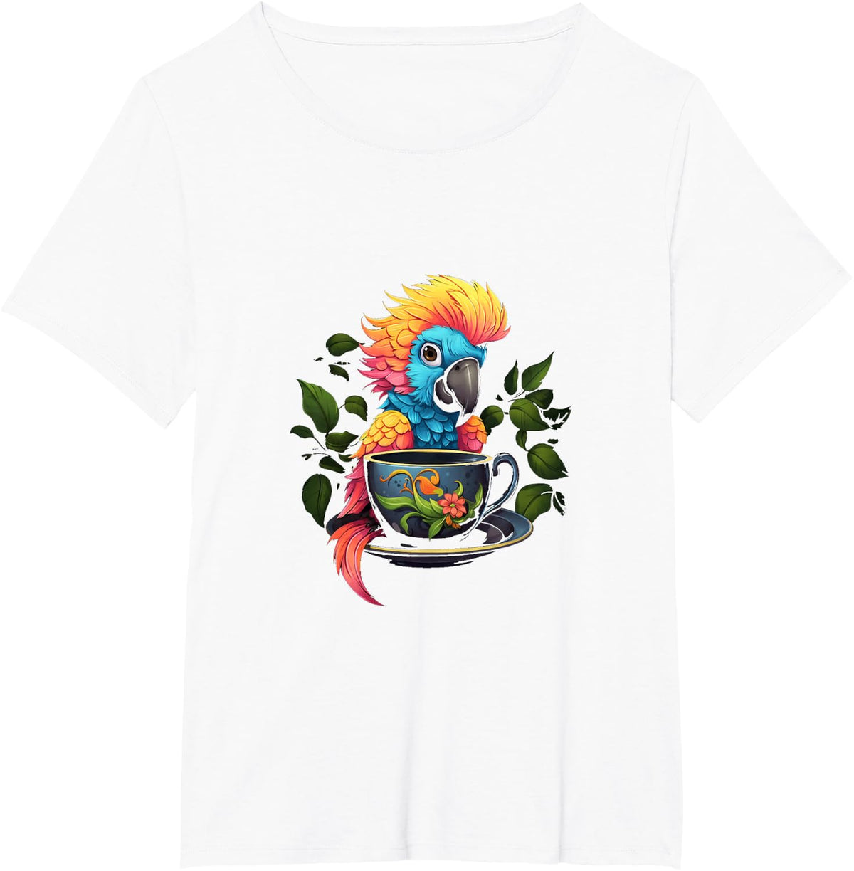 Parrot Tea Cup Bird Tea Drinking T-Shirt - White