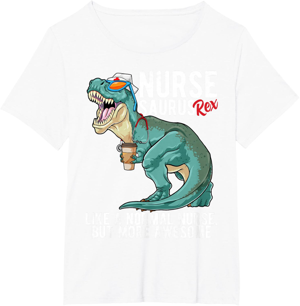 Nursesaurus T Rex RN Nurse Saurus Dinosaur Nursing Gift T-Shirt - White
