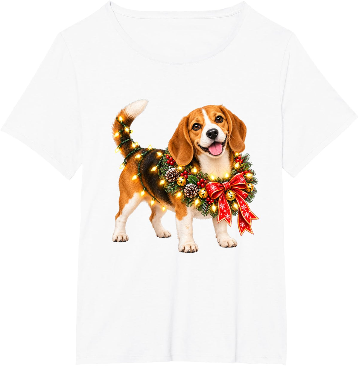 Beagle Christmas Wreath Decoration Xmas Pajamas T-Shirt - White