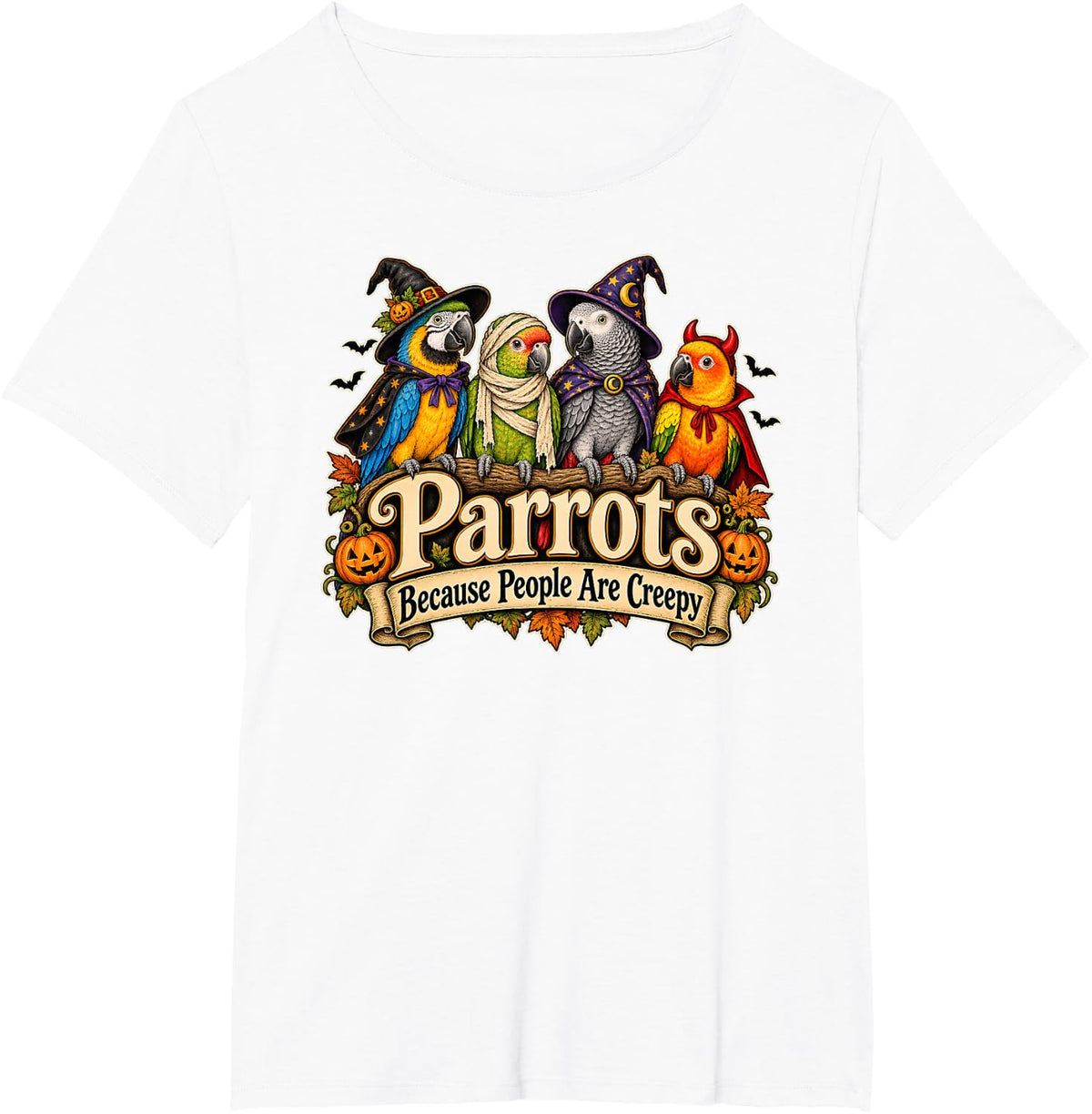 Funny Parrots Halloween Costume Bird Lover Spooky Season T-Shirt - White
