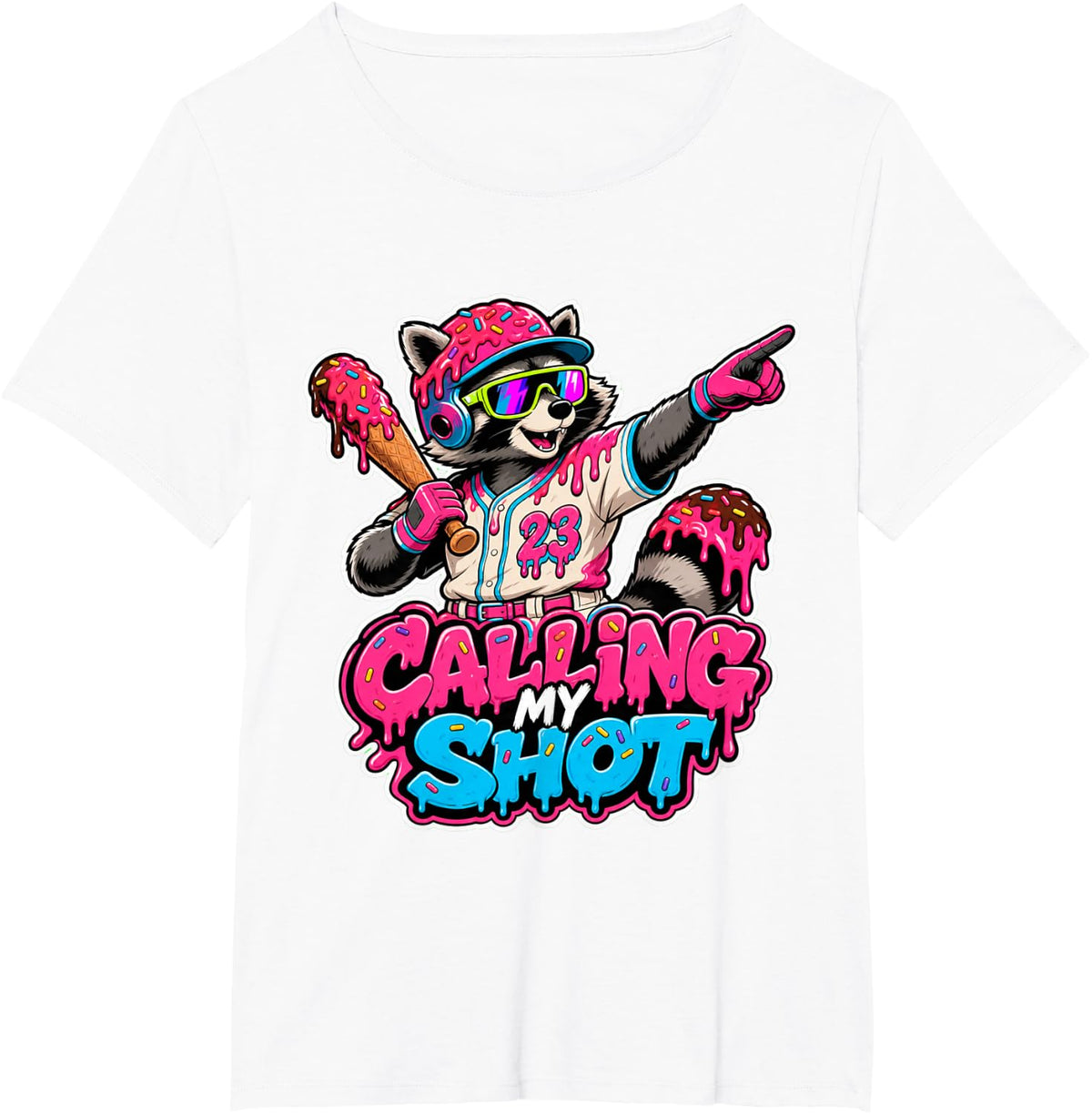 Calling My Shot Baseball Raccoon Home Run Hitter Drip Sports T-Shirt - White