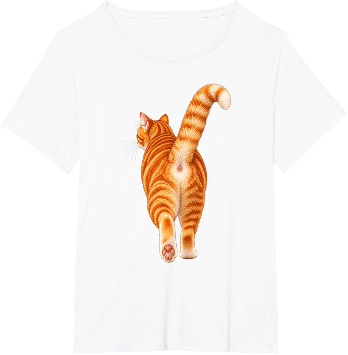 Funny Cat Butt Ginger Tabby Kitty Walking Away T-Shirt - White