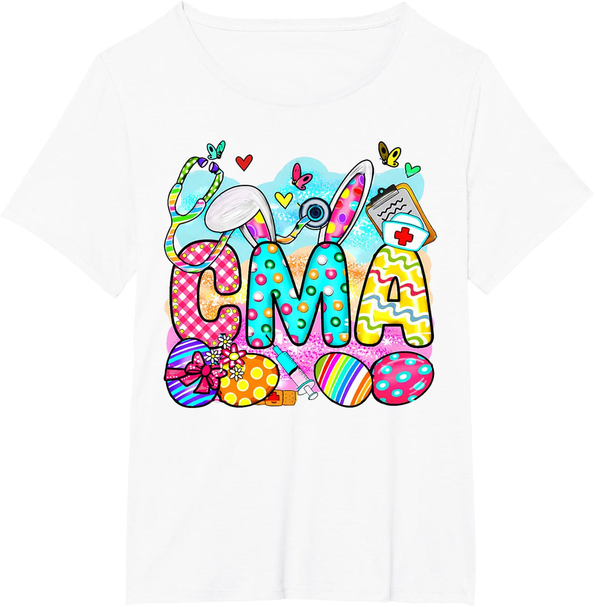 CMA Easter Bunny Eggs Stethoscope Easter Medical Assistant T-Shirt - White