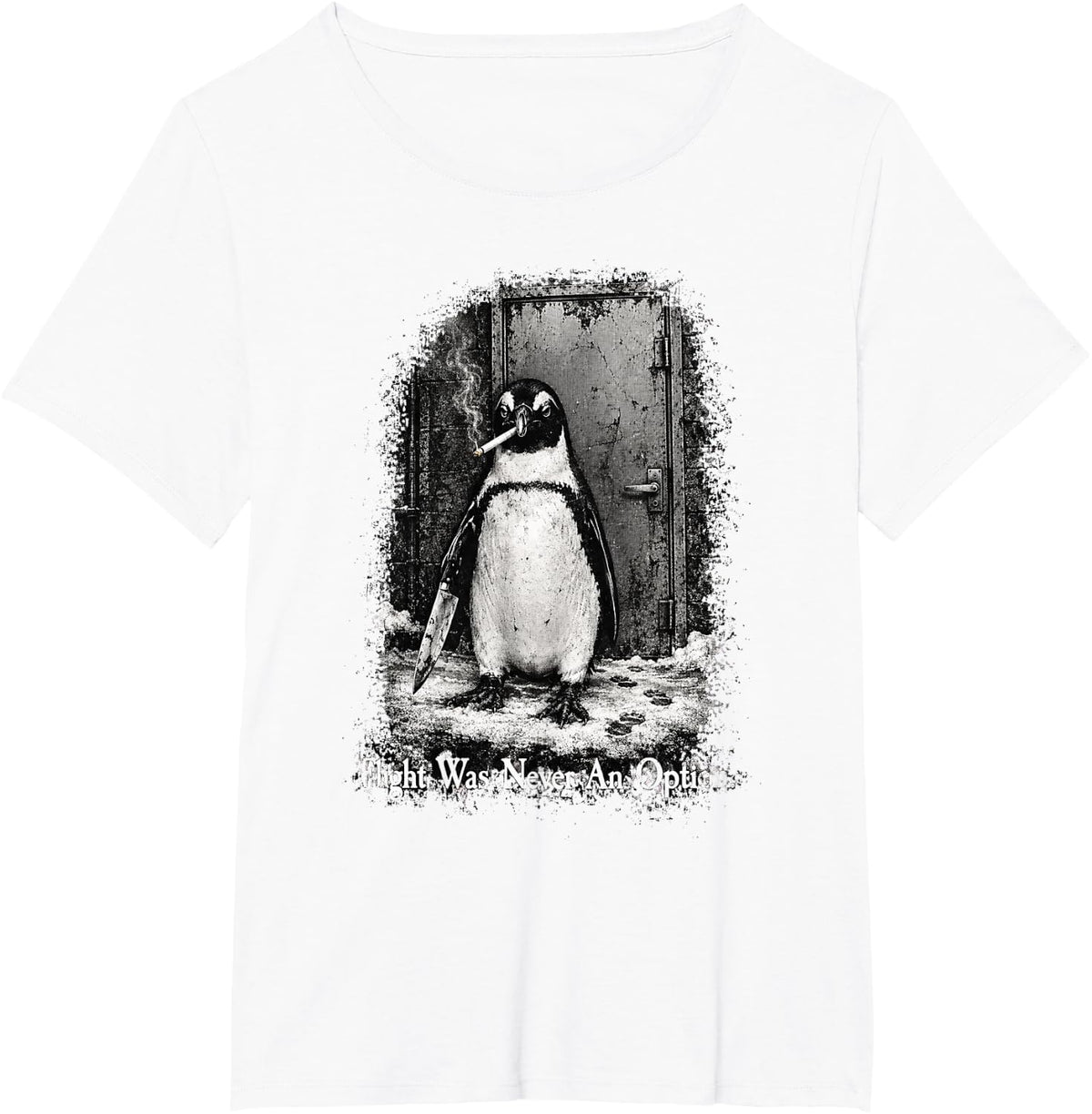 Flight was Never an Option Penguin Knife Urban Dark Humor T-Shirt - White