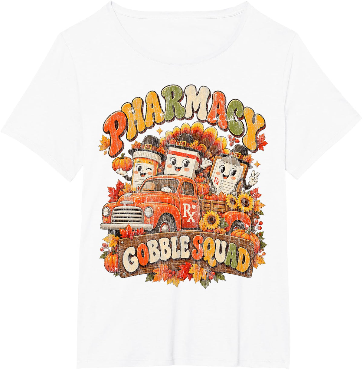 Pharmacy Gobble Squad Cute Thanksgiving Pharmacist Vintage T-Shirt - White