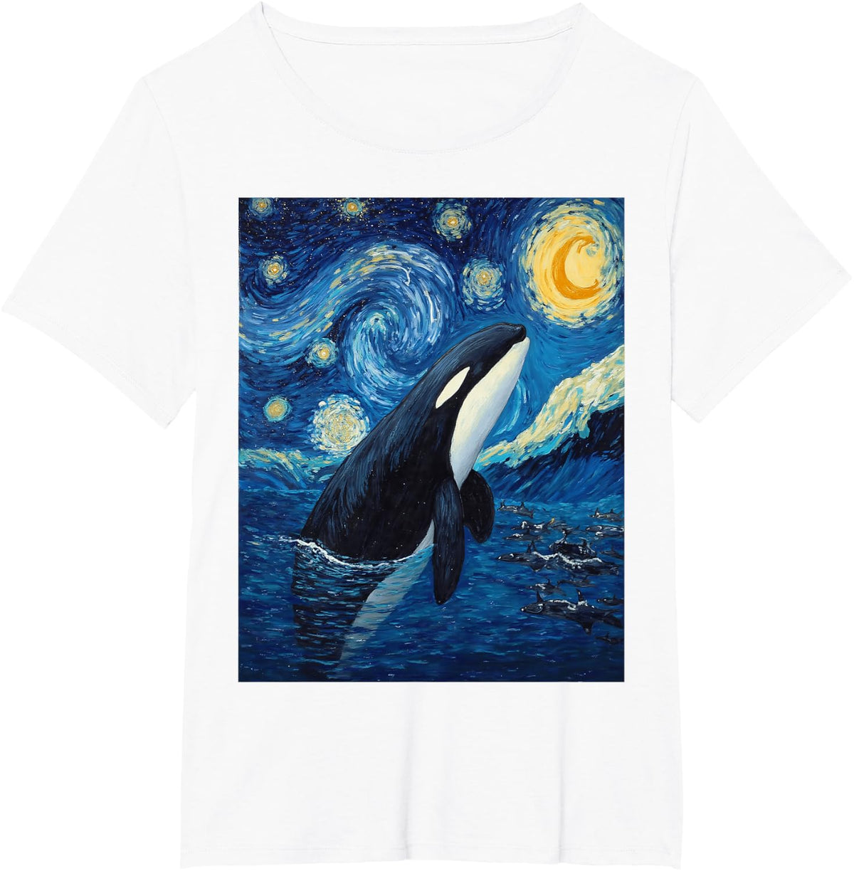 Orca Shirt Van Gogh Starry Night Killer Whale Tees T Shirts Animal Lovers - White