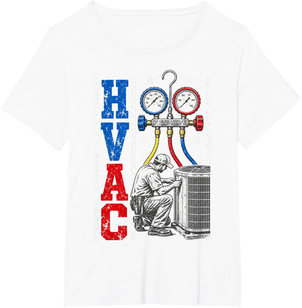 Distressed Proud USA HVAC Tech American Flag HVAC Technician T-Shirt - White