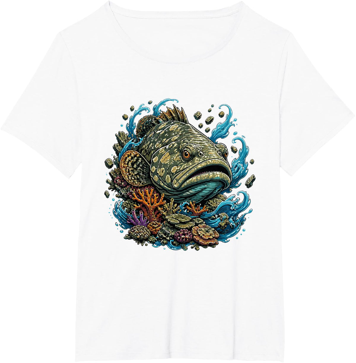 Goliath Reef Fish Underwater Coral Scene T-Shirt - White