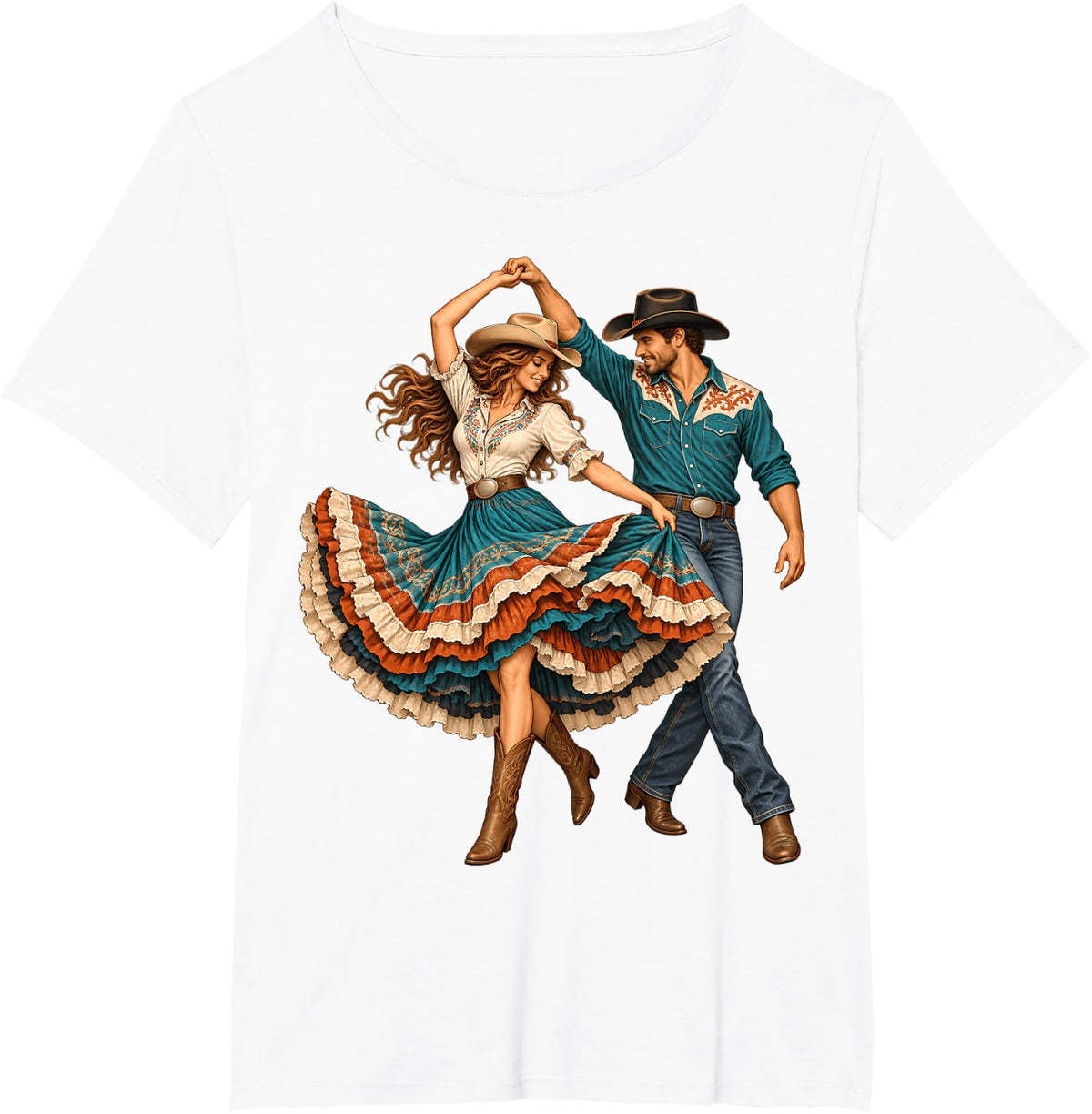 Square Dancing Couple Country Line Dance Western T-Shirt - White