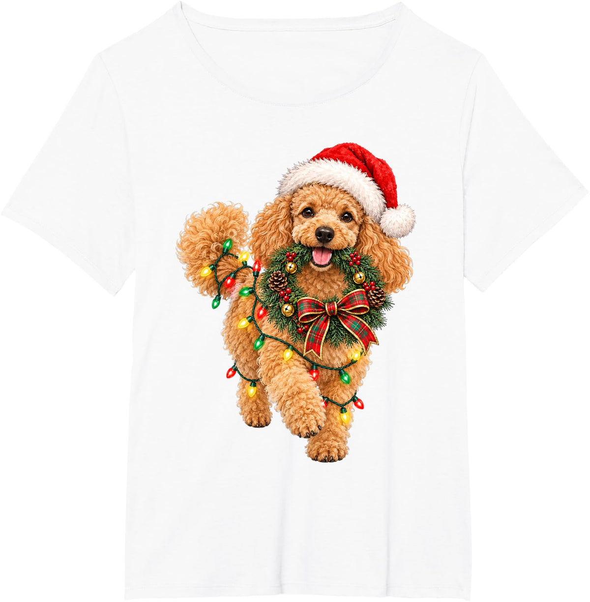 Poodle Christmas Wreath Decoration Xmas Pajamas T-Shirt - White