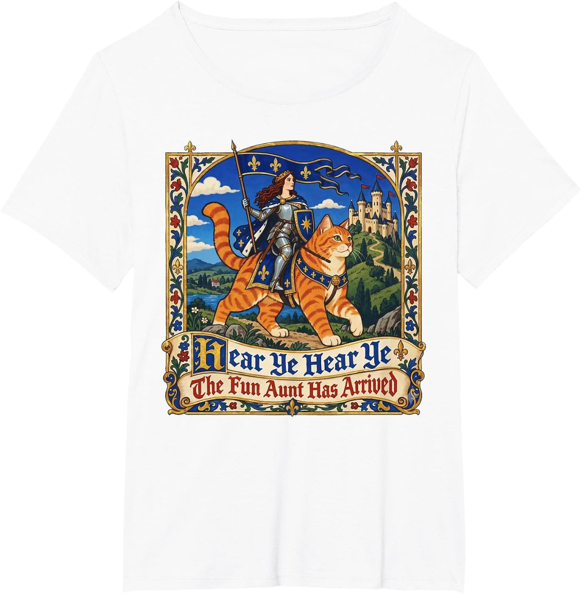 Hear Ye Hear Ye The Fun Aunt Has Arrived Knight Cat T-Shirt - White