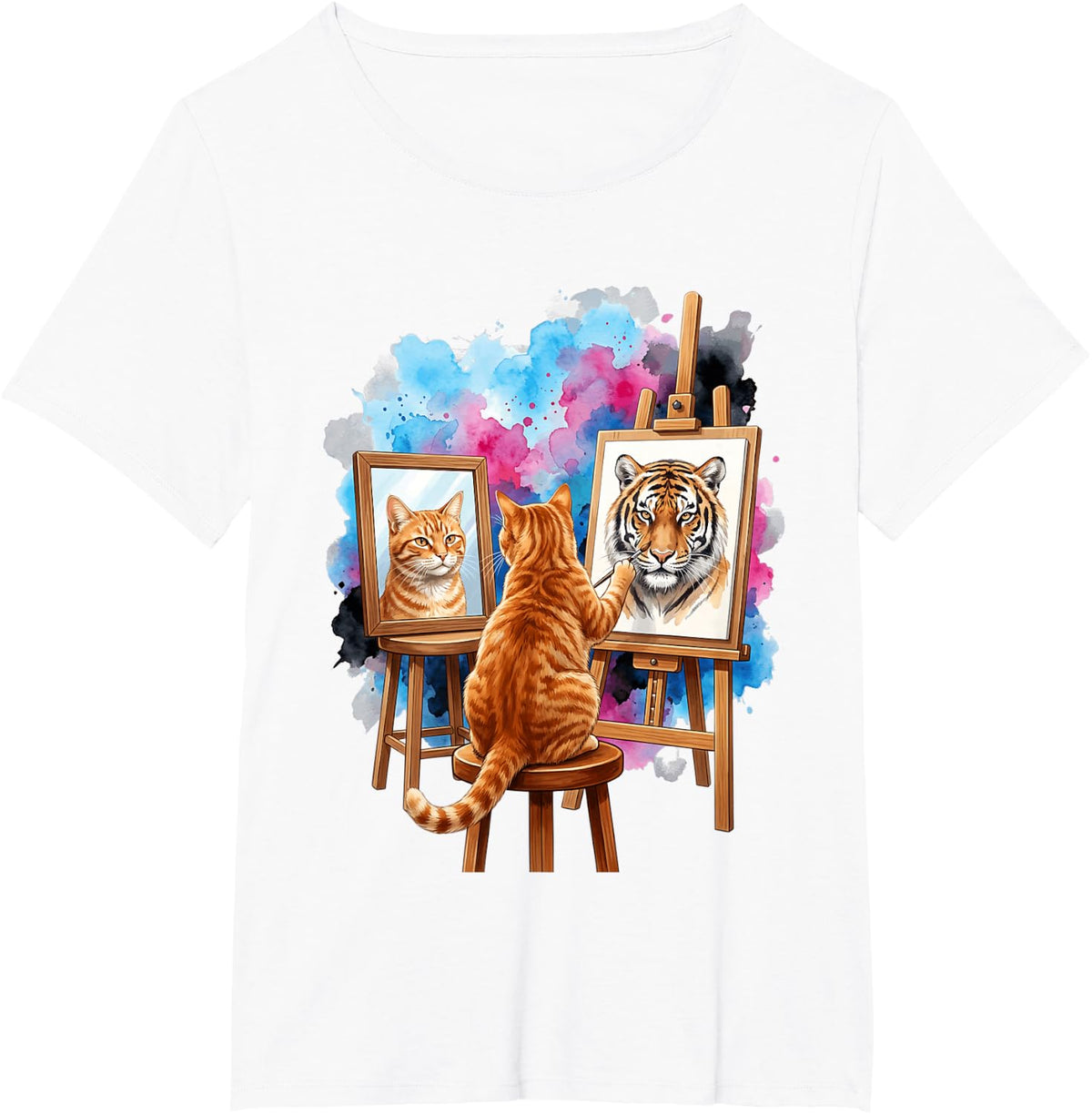Ginger Tabby Cat Painting Tiger Artist T-Shirt - White