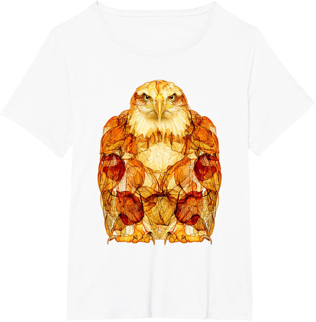 Bald Eagle with Autumn Leaves Artistic Fall Bird Art T-Shirt - White
