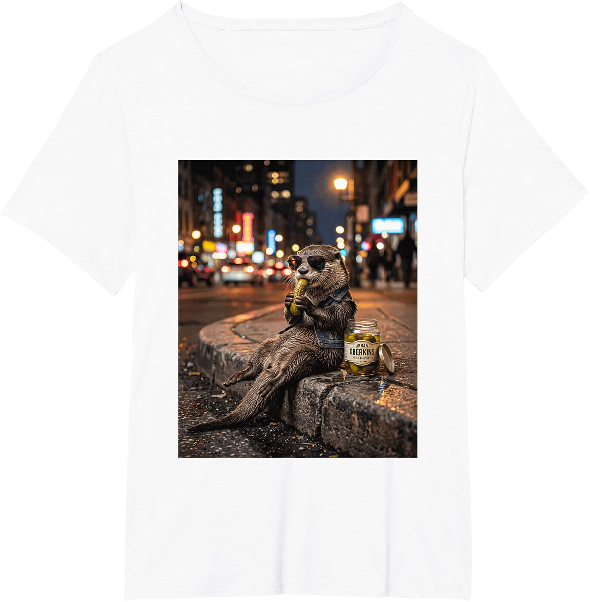 Funny Otter Eating Pickles Meme Men Women T-Shirt - White
