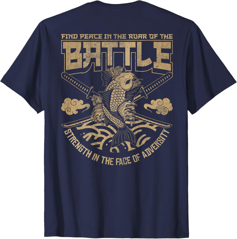Japanese Koi fish and Samurai sword, Japanese (ART BACK) T-Shirt - Navy Blue