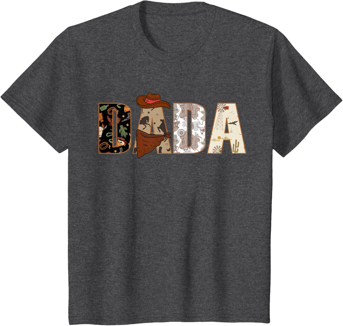DADA Cowboy Western - Dads First Rodeo Birthday T-Shirt - Dark Heather Grey