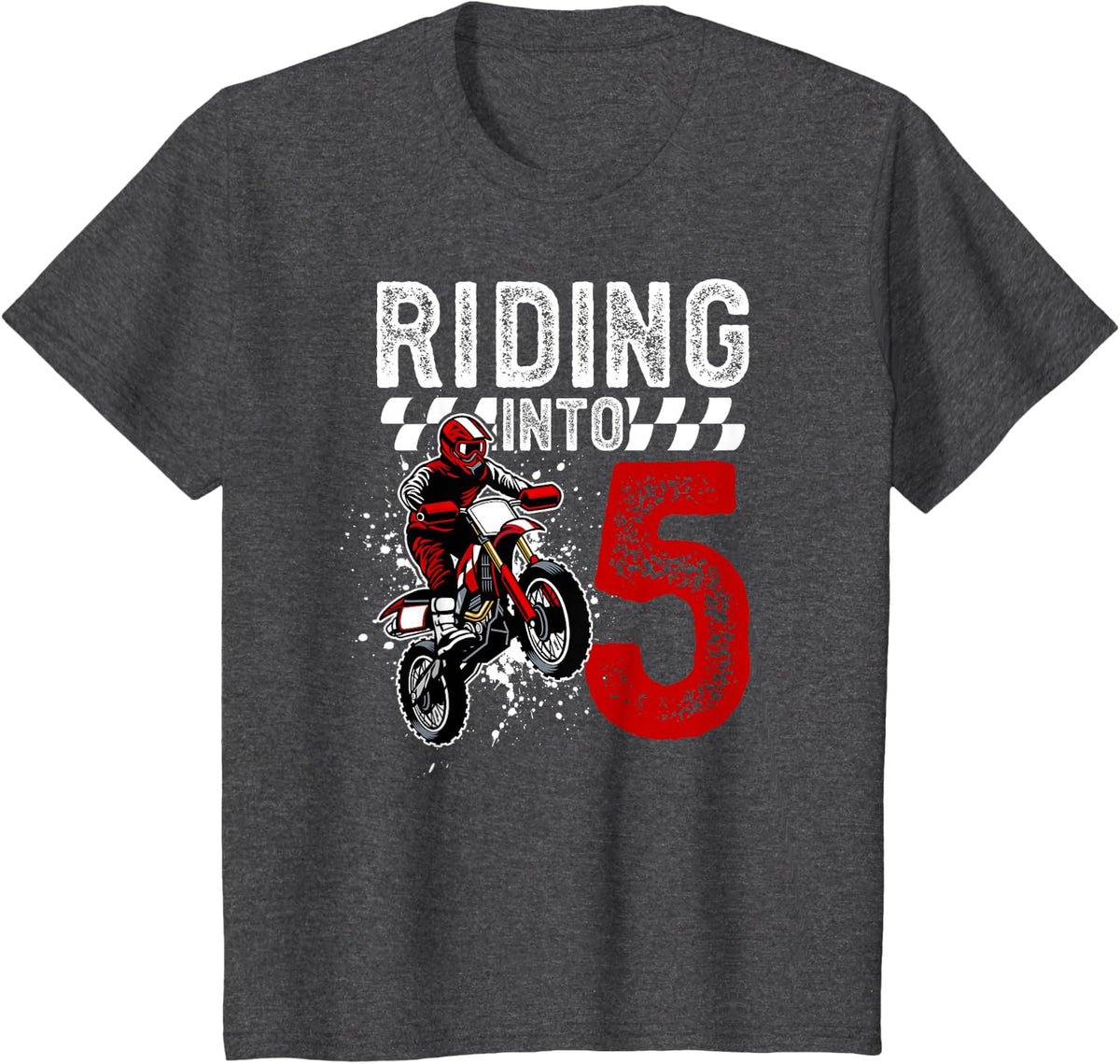 5th Dirt Bike Birthday Five Year Old Dirt Biker Birthday T-Shirt - Dark Heather Grey