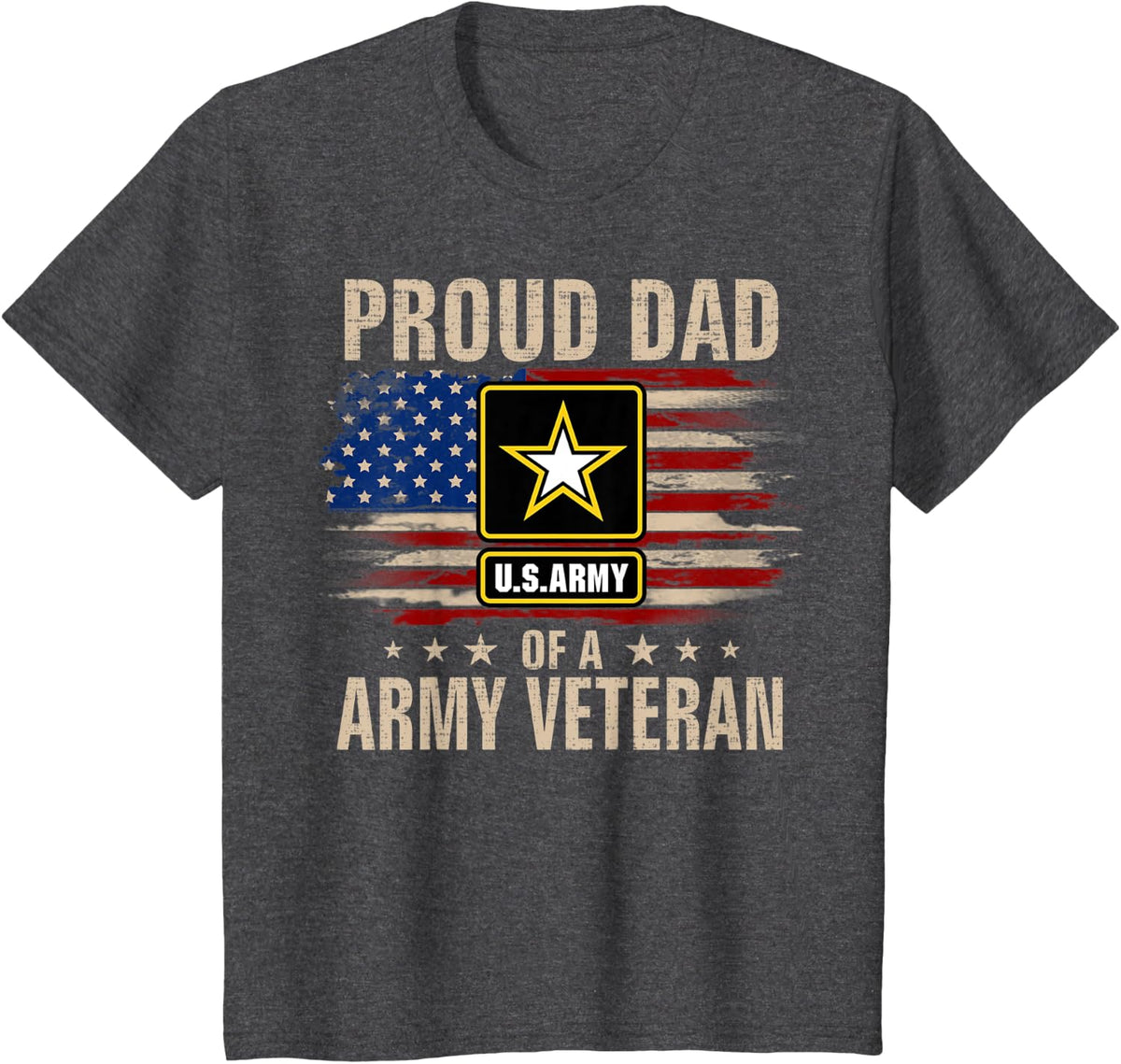 Vintage Proud Dad Of A Army Veteran With American Flag T-Shirt for Women Kids Men - Dark Heather Grey