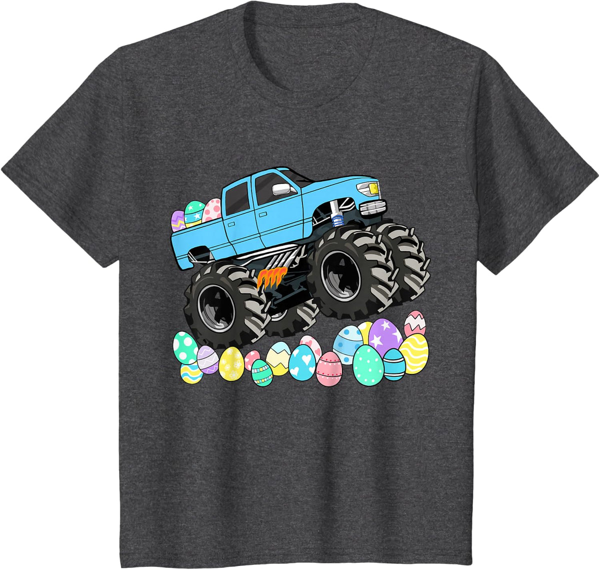 Kids Boys Easter Monster Truck Easter Eggs Toddler T-Shirt - Dark Heather Grey