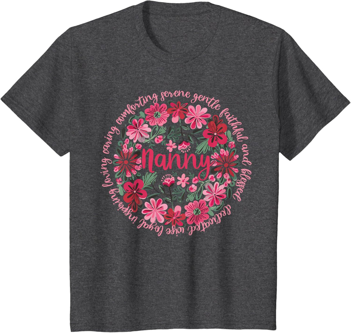Loving Nanny Boho Floral Style Happy Mothers Day Women Nanny T-Shirt - Dark Heather Grey
