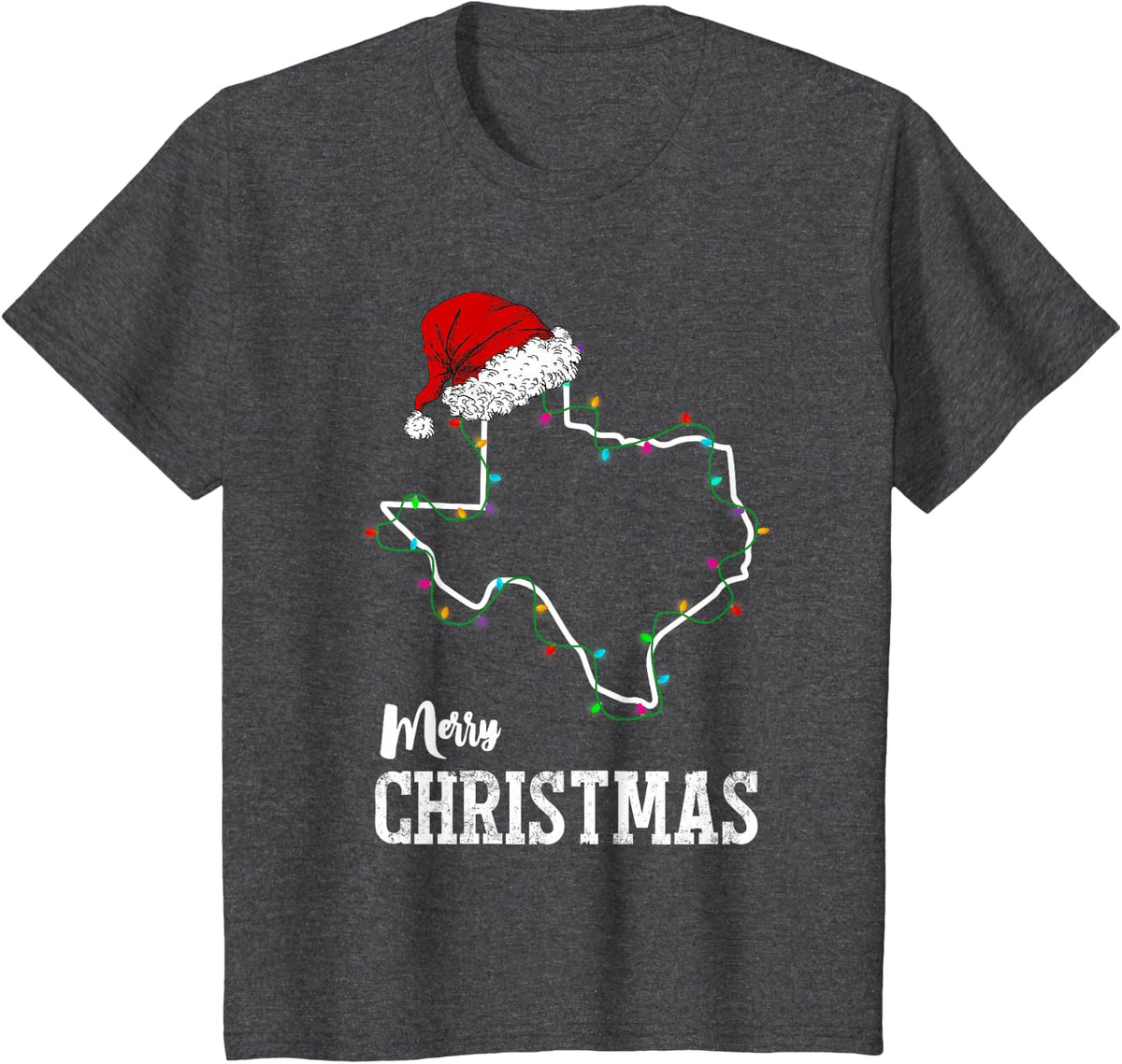Merry Christmas Texas Christmas Light Santa Hat Pajama T-Shirt - Dark Heather Grey