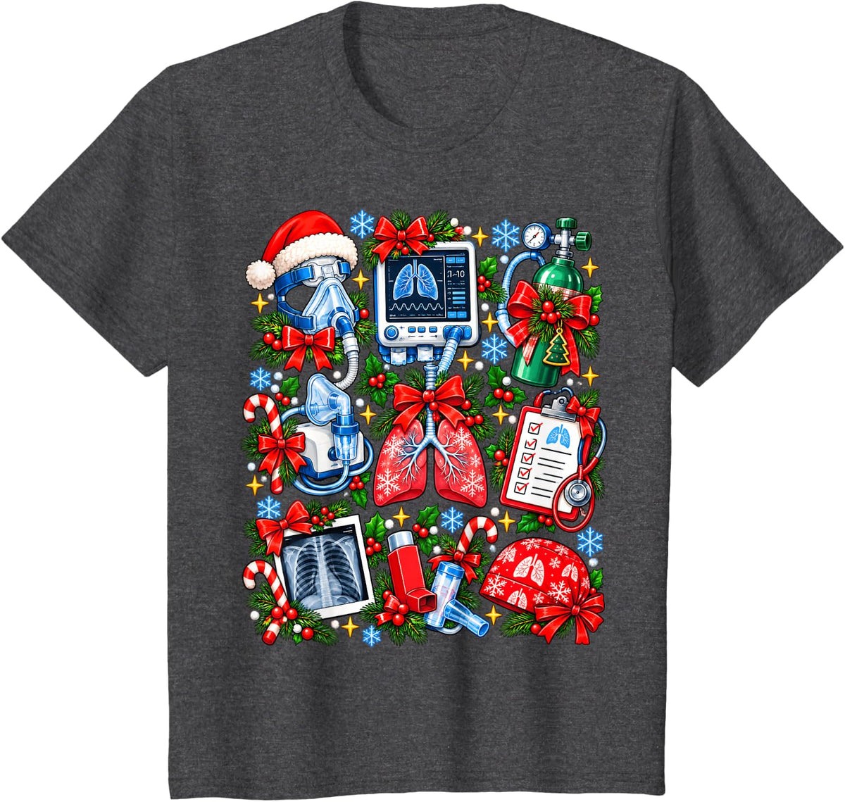 Respiratory Therapist Christmas Pulmonary Lung Care RT Xmas T-Shirt - Dark Heather Grey