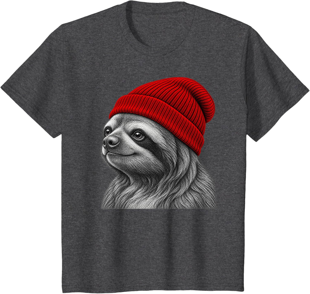 Sloth Wearing Beanie Funny Chill Animal Lover T-Shirt - Dark Heather Grey