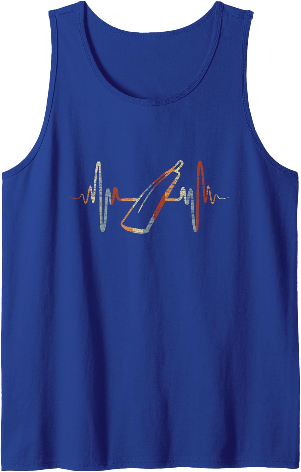 Cricket Bat Heartbeat Vintage ECG Cardiogram Retro Sleeveless Tank Top - Royal Blue