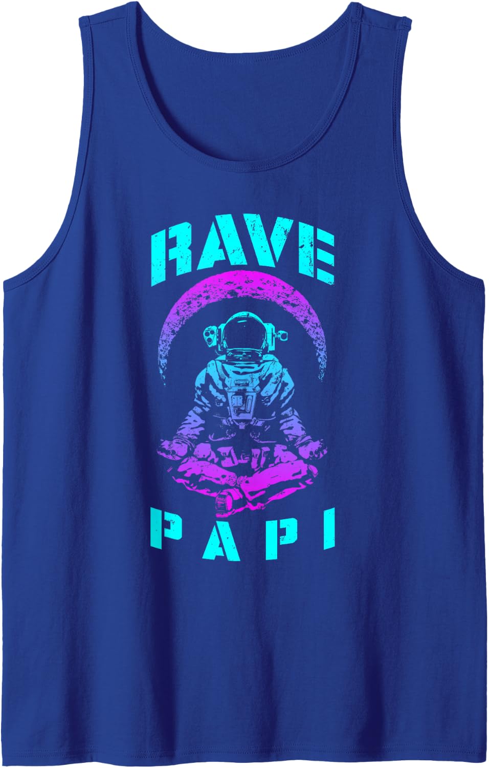 Rave Papi EDM Music Festival Trippy Astronaut Crescent Moon Tank Top - Royal Blue