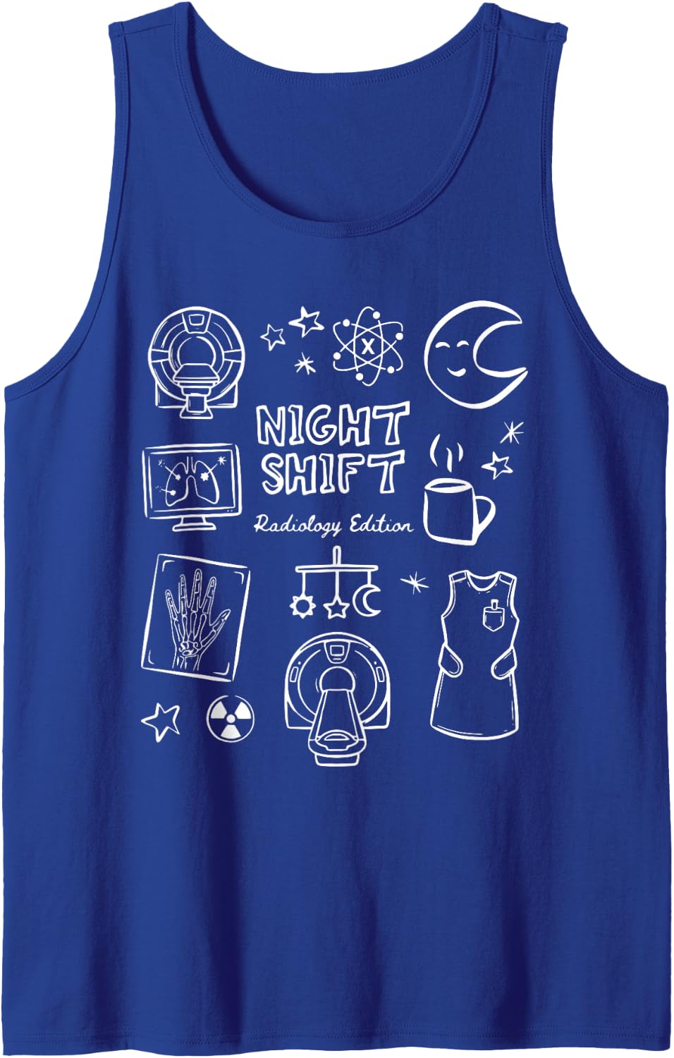 Night Shift Doodles Radiology Department Rad Tech Week MRI Sleeveless Tank Top - Royal Blue