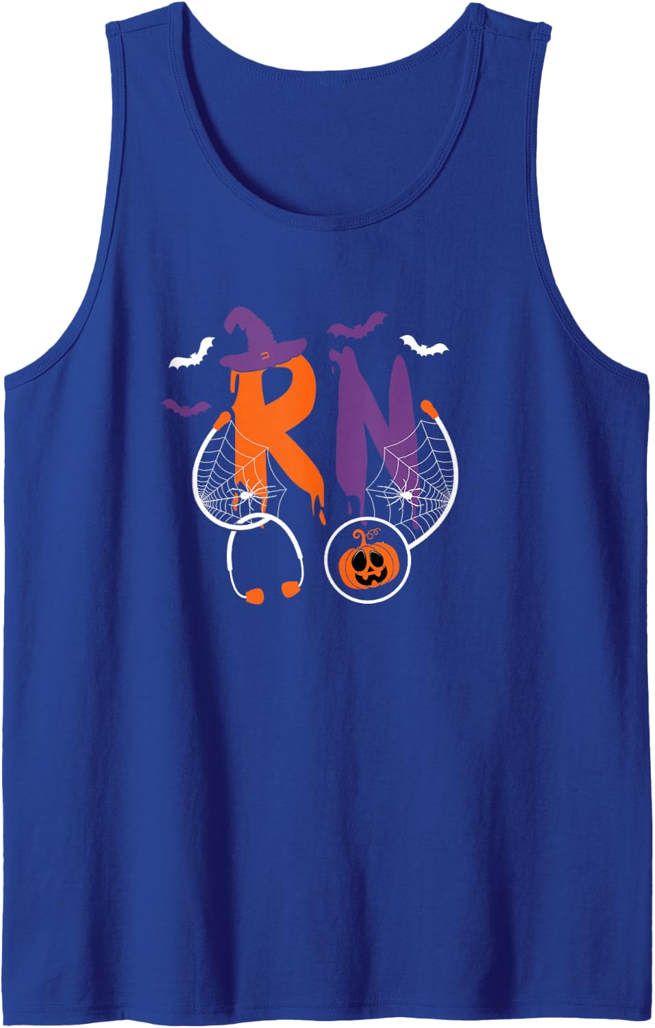 RN Registered Nurse Halloween Costume Stethoscope Pumpkin Sleeveless Tank Top - Royal Blue